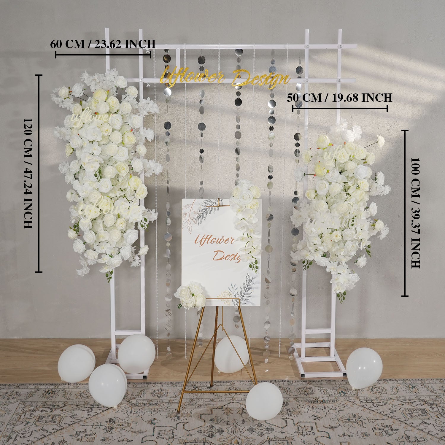 Uflower Artificial White Wedding KT Backdrop Flower Row Decor